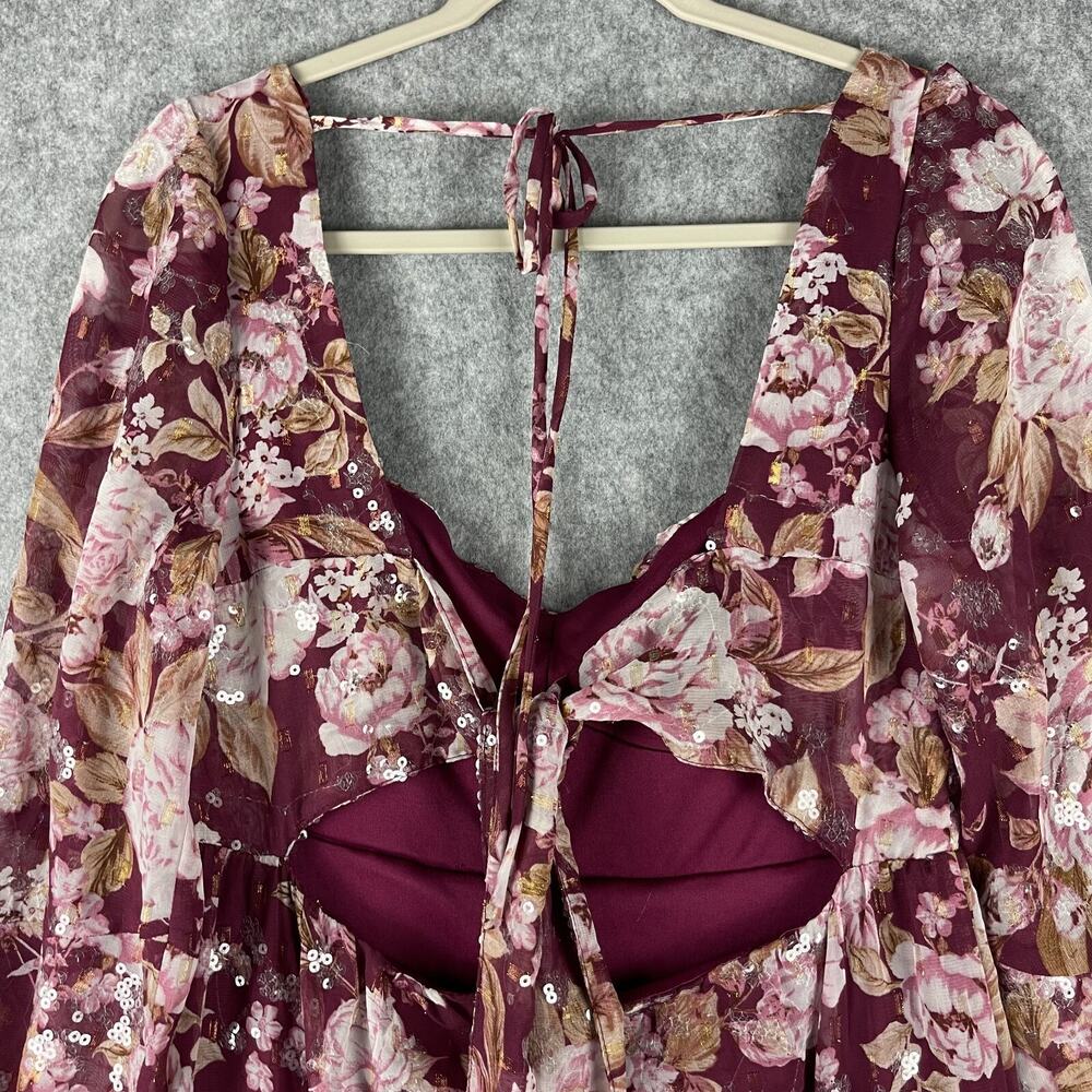 Altar'd State Sailor Tiered Maxi Dress Womens Medium Burgundy Floral Sequins - Picture 16 of 16